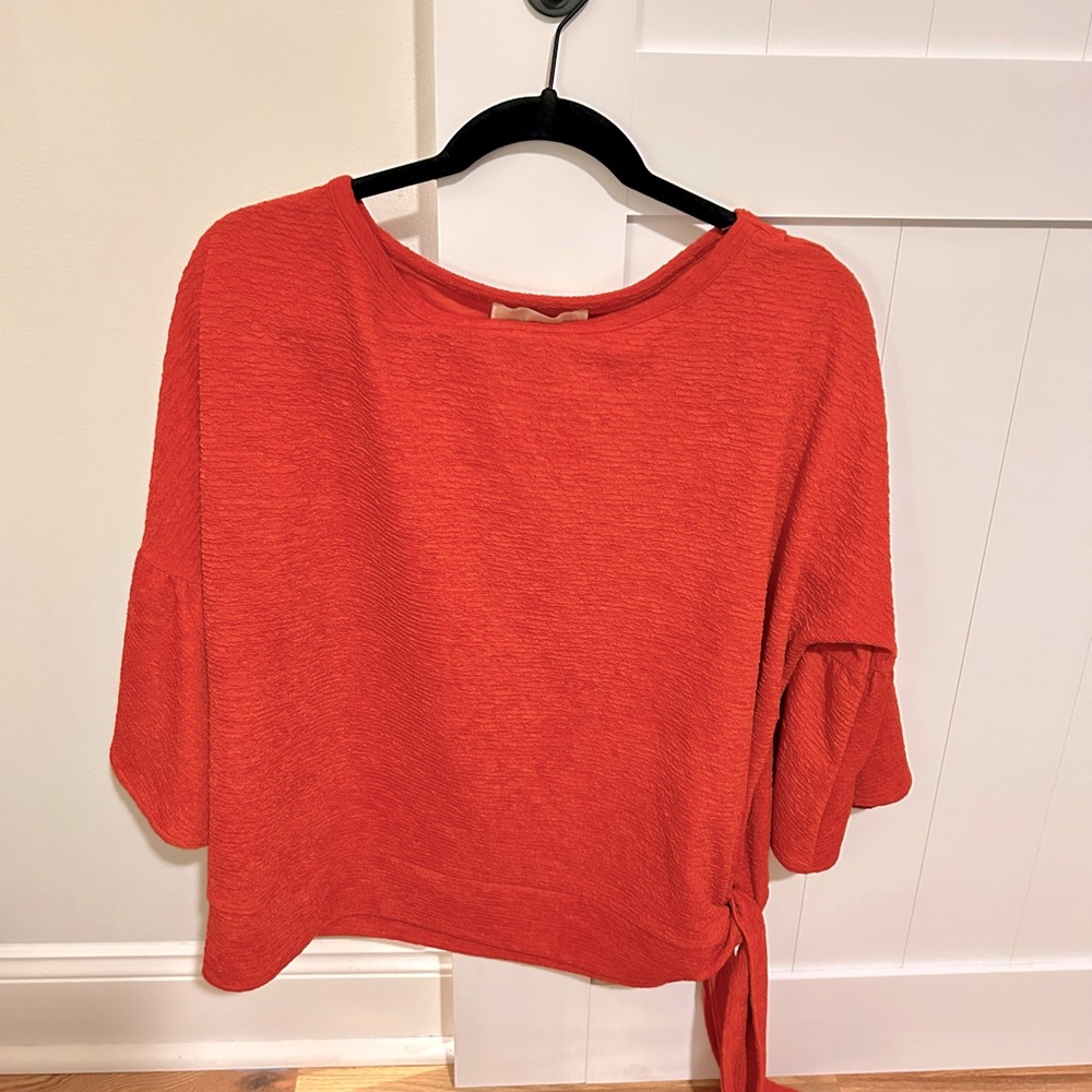 Michael Kors Orange Red Shirt with Bell Sleeves and Side Tie Size XL